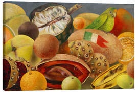 Canvastavla Still Life with Parrot and Flag