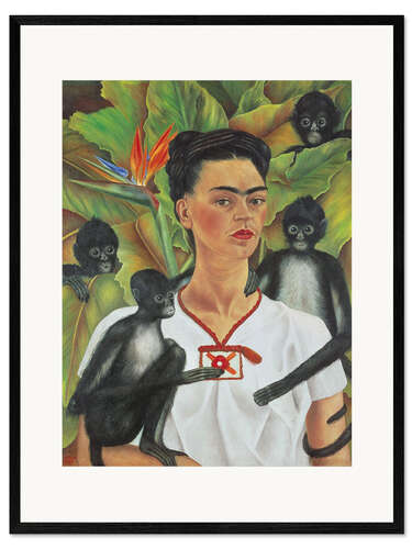 Ingelijste kunstdruk Self-portrait with monkey, 1943