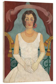 Holzbild Portrait einer Dame in Weiß, 1929