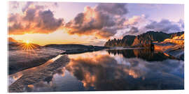 Acrylglasbild Sonnenuntergang mit Blick auf die Teufelszähne, Norwegen - Achim Thomae