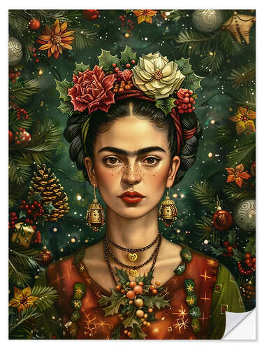 Sticker mural Christmas Frida Kahlo