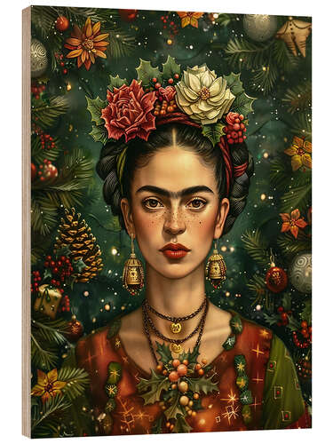 Tableau en bois Christmas Frida Kahlo