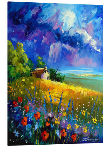 Stampa su vetro acrilico Among the flowers and clouds