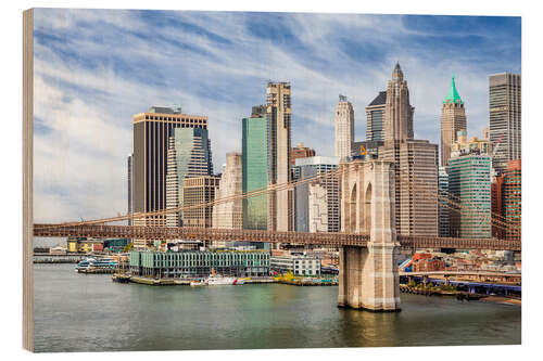 Tableau en bois Brooklyn Bridge and Pier 17, New York City