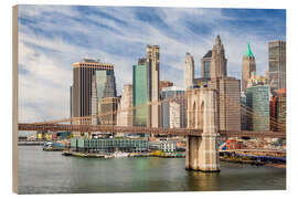 Tableau en bois Brooklyn Bridge and Pier 17, New York City - Melanie Viola
