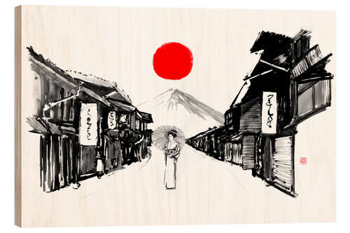Wood print Geisha in the city