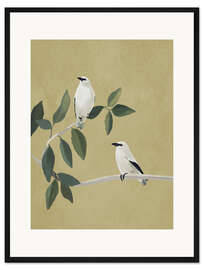 Gerahmter Kunstdruck Minimalistische Vögel auf Ast