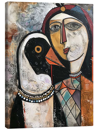 Canvas print Woman with Penguin