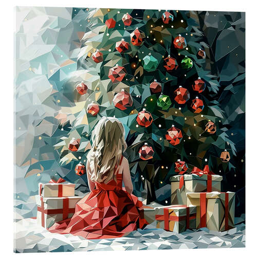Tableau en verre acrylique Angel and Christmas tree