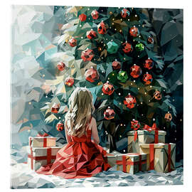 Tableau en verre acrylique Angel and Christmas tree - Maria Tuzhilkina