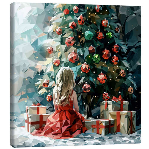 Canvastavla Angel and Christmas tree