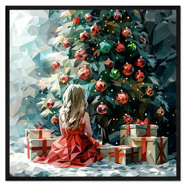 Gerahmter Kunstdruck Engel und Weihnachtsbaum