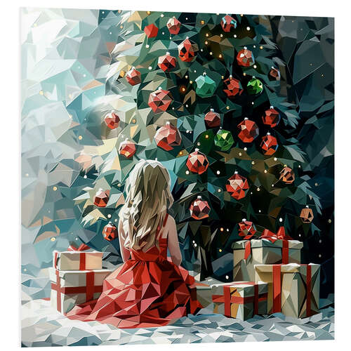 Quadro em PVC Angel and Christmas tree