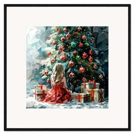 Gerahmter Kunstdruck Engel und Weihnachtsbaum