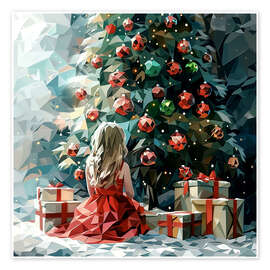 Wall print Angel and Christmas tree - Maria Tuzhilkina