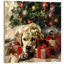 Wood print Christmas puppy