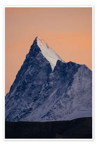 Poster Finsteraarhorn Berggipfel bei Sonnenuntergang, Schweiz
