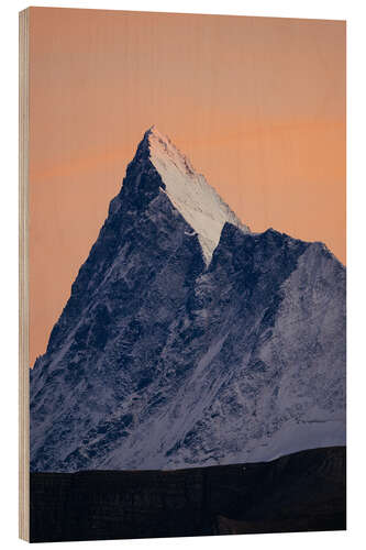 Wood print Finsteraarhorn mountain peak at sunset, Switzerland