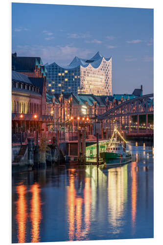 Stampa su PVC Elbphilharmonie and Speicherstadt in the evening