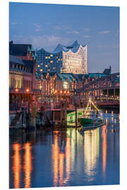Foam board print Elbphilharmonie and Speicherstadt in the evening
