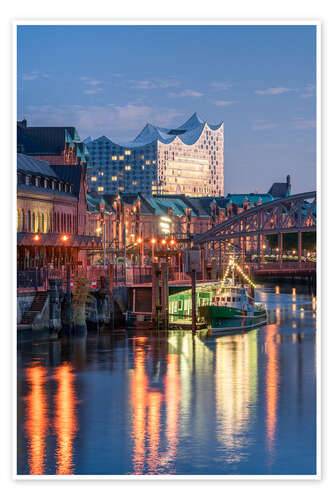 Poster Elbphilharmonie and Speicherstadt in the evening