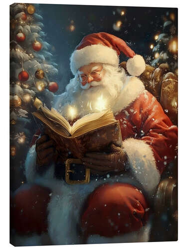 Lerretsbilde Vintage Santa Claus with a Book and Christmas Tree