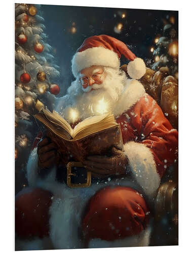 Foam board print Vintage Santa Claus with a Book and Christmas Tree