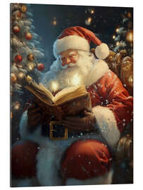 Stampa su plexi-alluminio Vintage Santa Claus with a Book and Christmas Tree
