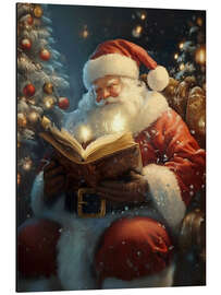 Magnettafel Vintage Weihnachtsmann mit Buch und Weihnachtsbaum