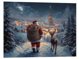 PVC print Vintage Christmas Santa Claus &amp; Reindeer