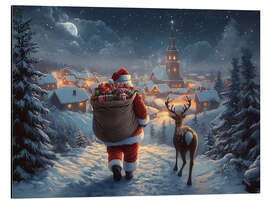 Magnettafel Vintage Weihnachten Weihnachtsmann und Rentier