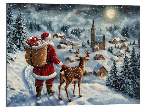 Aluminium print Vintage Christmas Santa Claus & Reindeer