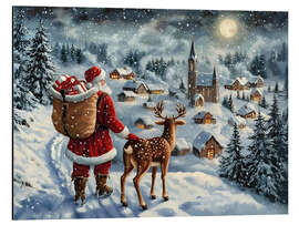 Quadro em alumínio Vintage Christmas Santa Claus &amp; Reindeer - TAlex