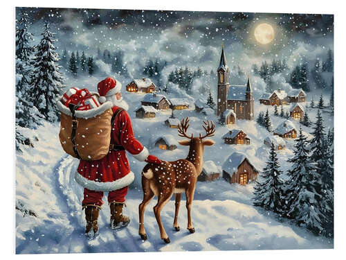 PVC print Vintage Christmas Santa Claus & Reindeer