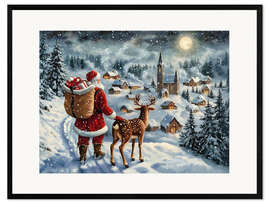 Impresión de arte enmarcada Vintage Christmas Santa Claus &amp; Reindeer