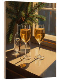 Tableau en bois Verres à champagne et branches de sapin - Felipe Hora