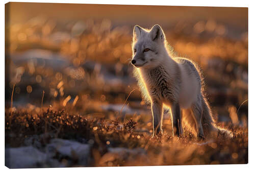 Quadro em tela Arctic fox in the Norwegian tundra in the evening light