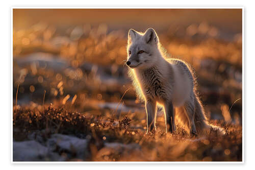 Poster Arctic fox in the Norwegian tundra in the evening light