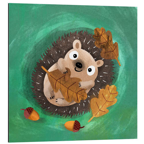 Obraz na aluminium Hedgehog with leaves