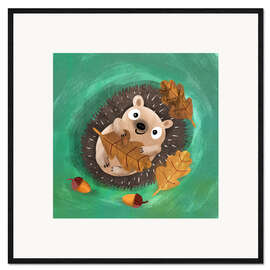Gerahmter Kunstdruck Igel mit Blätter