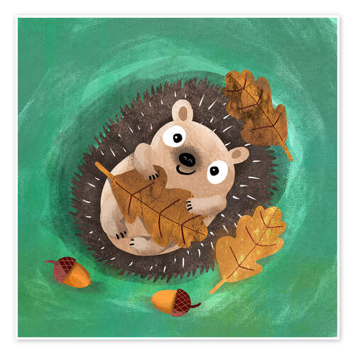Poster Igel mit Blätter