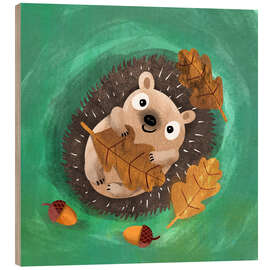 Holzbild Igel mit Blätter