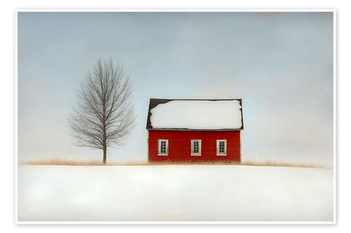 Poster Red House in the Snow