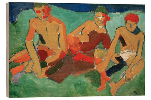 Holzbild Drei sitzende Figuren im Gras, 1906