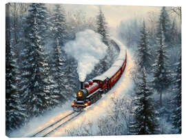 Lienzo Red Steam Train in Snowy Christmas Forest - TAlex