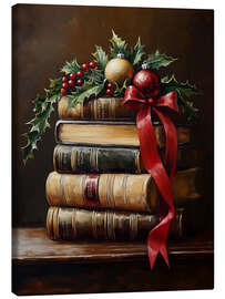 Tableau sur toile Vintage Christmas Books Stack
