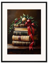 Gerahmter Kunstdruck Vintage Weihnachtsbücher Stapel