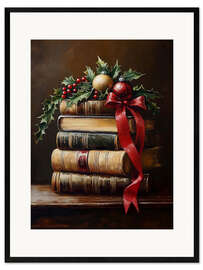 Gerahmter Kunstdruck Vintage Weihnachtsbücher Stapel