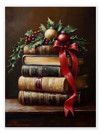 Poster Vintage Christmas Books Stack