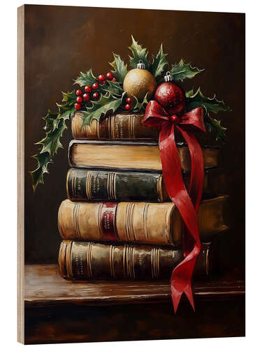 Trätavla Vintage Christmas Books Stack